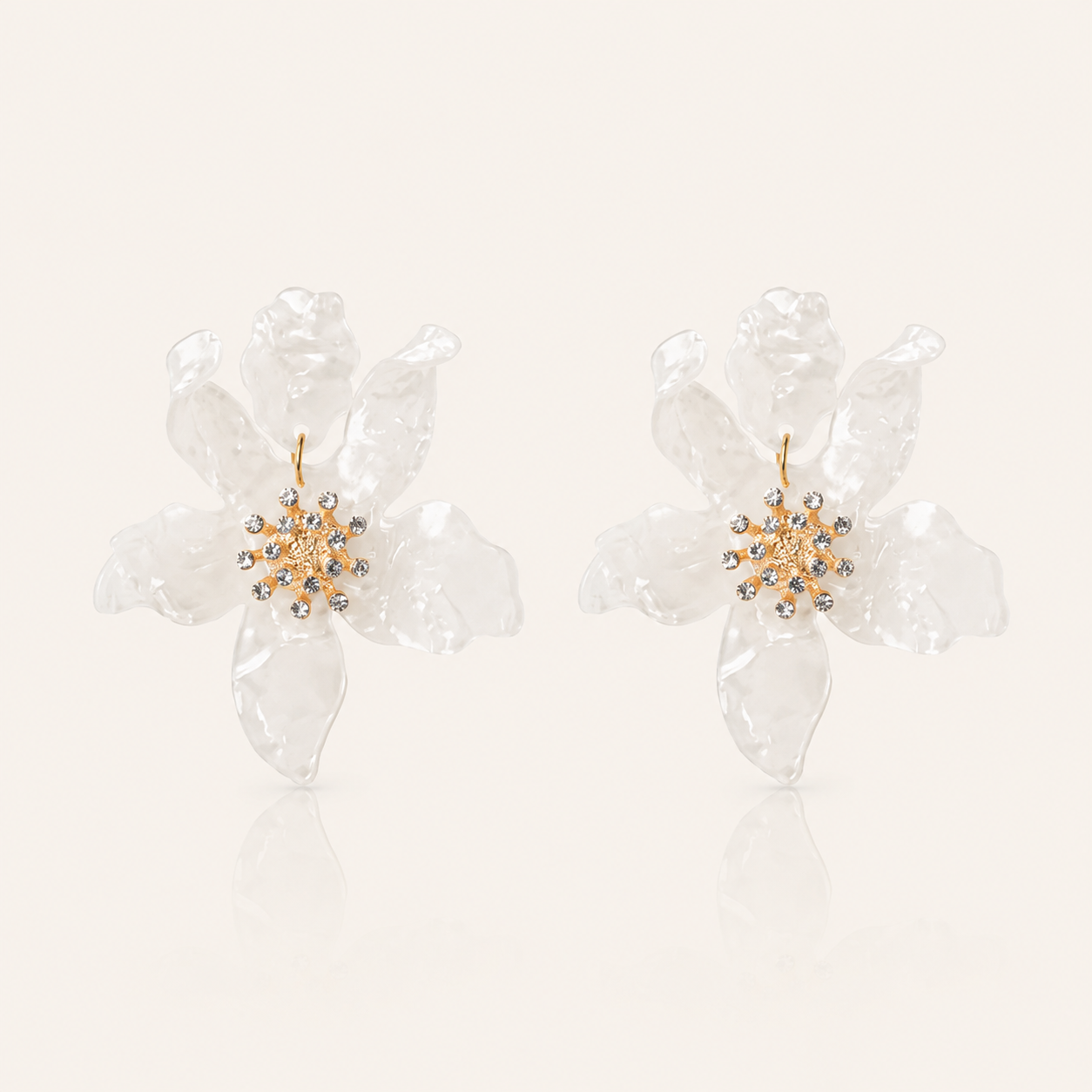 Large White Flower Statement Earrings - Bold Lightweight Style