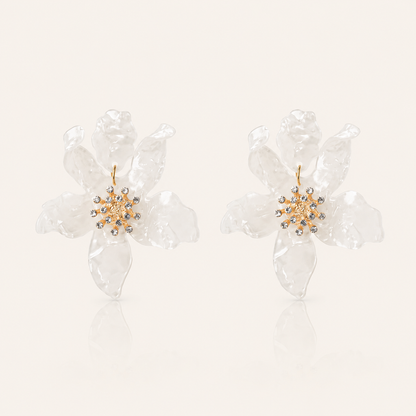 Large White Flower Statement Earrings - Bold Lightweight Style