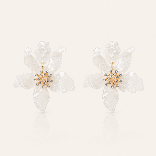 Large White Flower Statement Earrings - Bold Lightweight Style