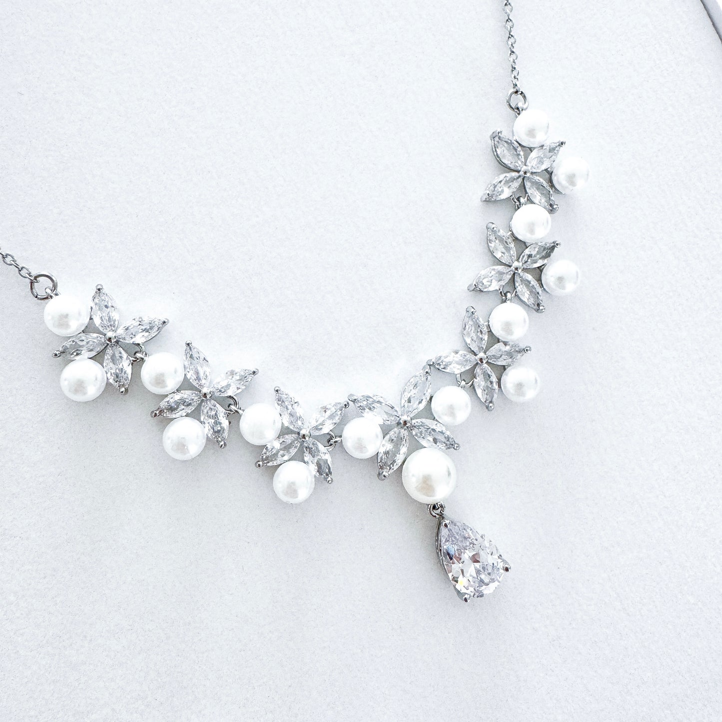 Cubic Zirconia & Pearl Bridal Necklace and Earrings Set – Romantic Wedding Jewellery