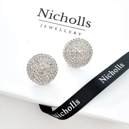 Rhinestone Crystal Sparkly Stud Earrings – Round Party & Bridal Statement Jewellery