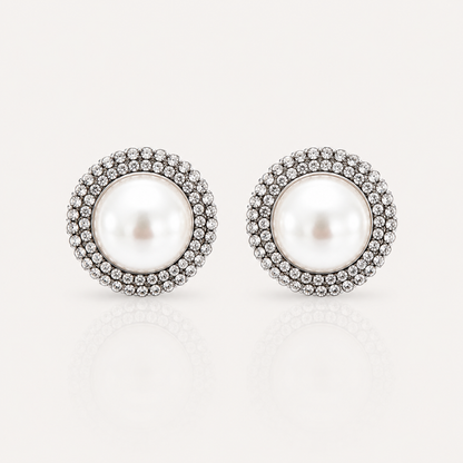 Pearl Silver Statement Stud Earrings | Bridal, Prom & Occasion Earrings