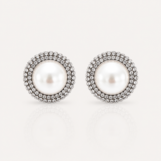 Pearl Silver Statement Stud Earrings | Bridal, Prom & Occasion Earrings