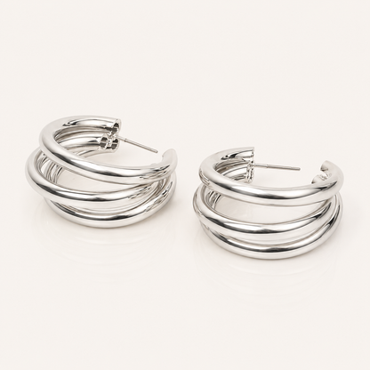Triple Silver Hoop Earrings