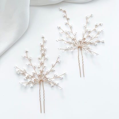 Seed Bead Bridal Hair Pins – Delicate Boho Wedding Hair Accessories (Set of 2)