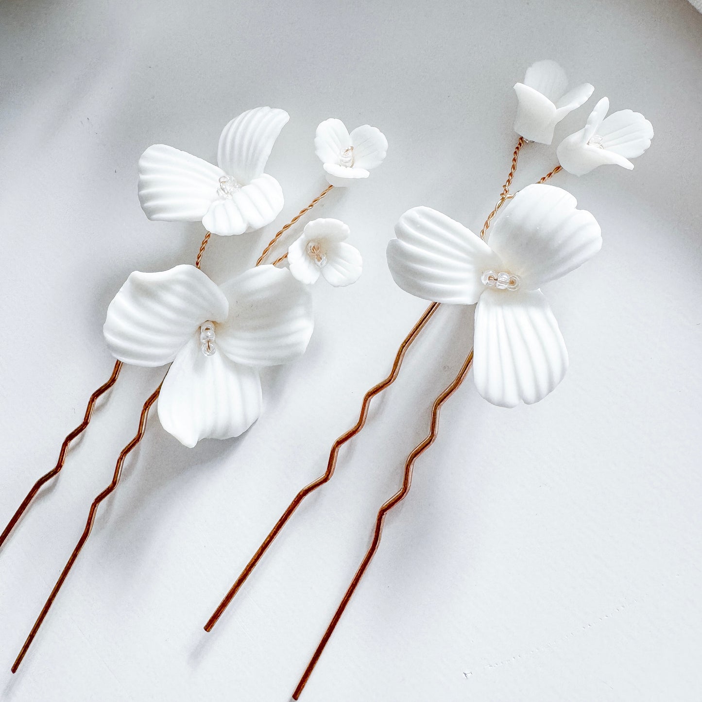 Porcelain Floral Spray Gold Pins x 2