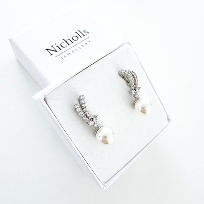 Wish Bone Crystal and Pearl Stud Earrings