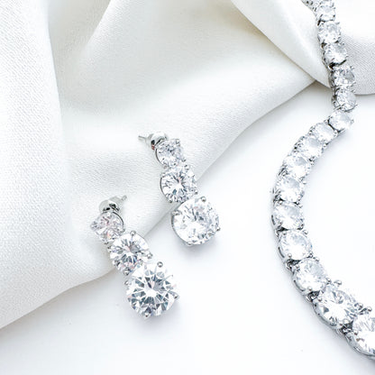Cubic Zirconia Crystal Necklace & Earring Set – Sparkly Bridal, Prom & Christmas Jewellery | AAA+ Crystal Statement Gift