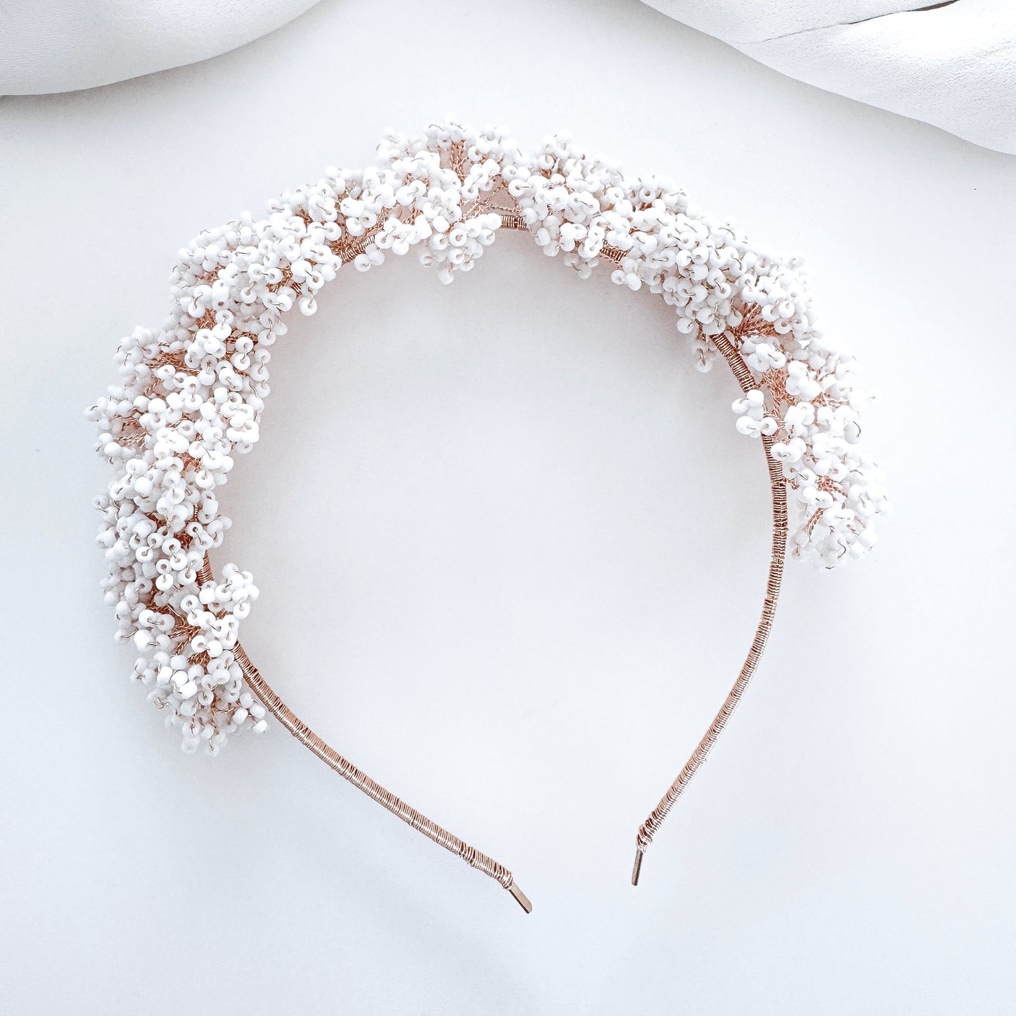 Handmade Boho Bridal Headpiece | White Seed Bead Wedding Hair Accessory