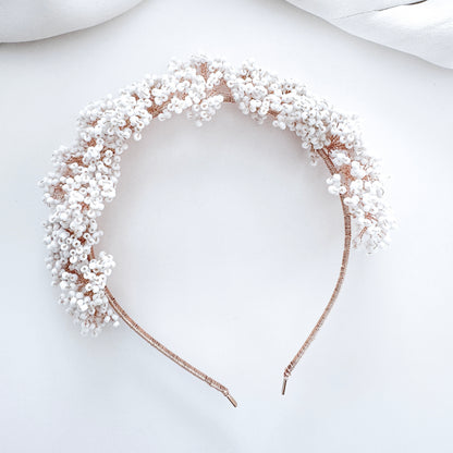Handmade Boho Bridal Headpiece | White Seed Bead Wedding Hair Accessory