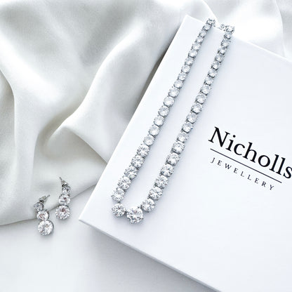 Cubic Zirconia Crystal Necklace & Earring Set – Sparkly Bridal, Prom & Christmas Jewellery | AAA+ Crystal Statement Gift