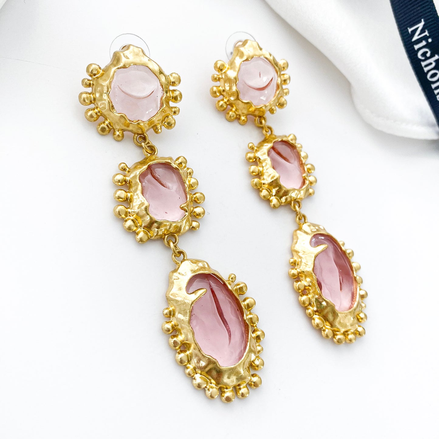 Vintage Pink Long Drop Statement Earrings