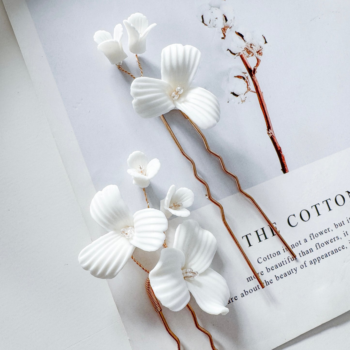 Porcelain Floral Spray Gold Pins x 2