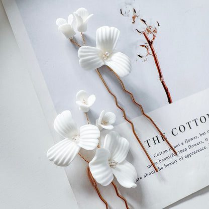 Porcelain Floral Spray Gold Pins x 2