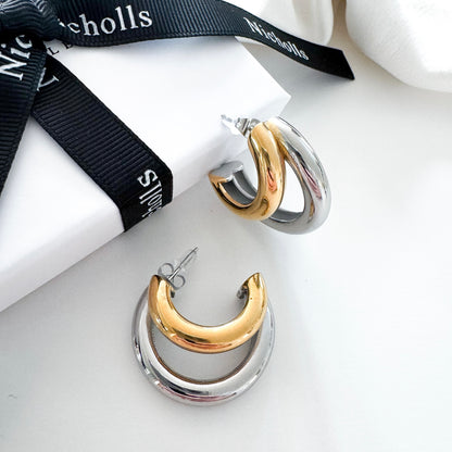 Two-Tone Silver and Gold Hoop Earrings