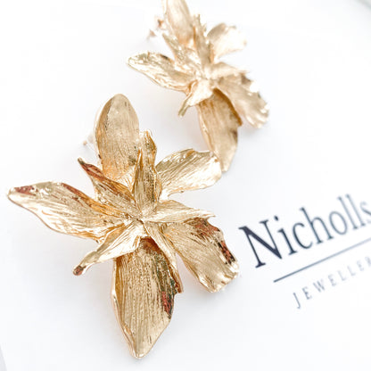 Gold Pointed Petal Flower Earrings