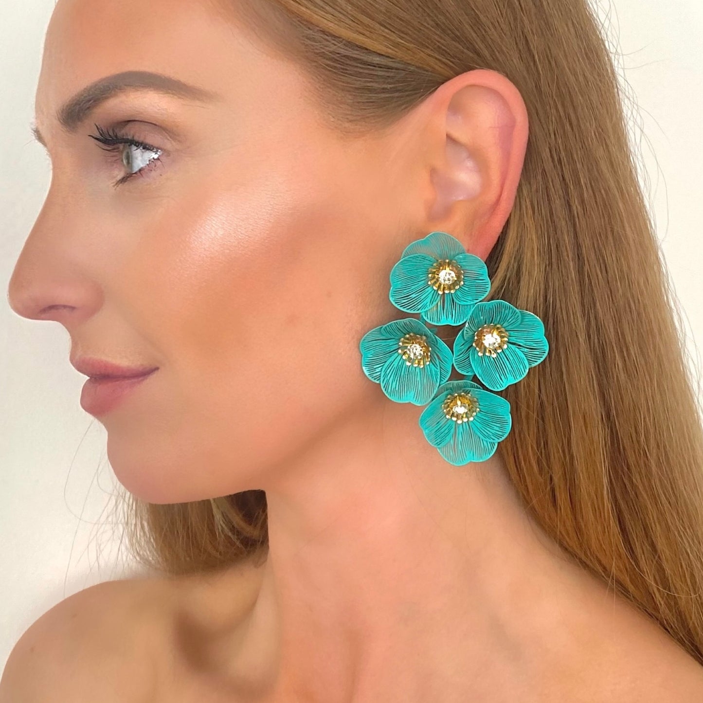 Large Statement Green Flower Earrings