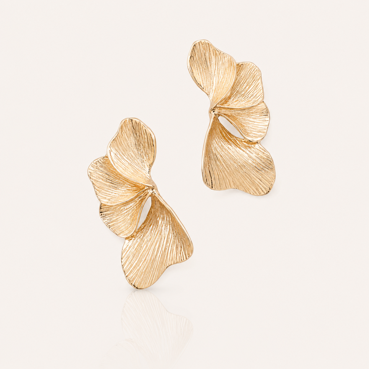 Smaller Gold Iris Petal Flower Earrings - Holiday, Christmas & Party Jewellery