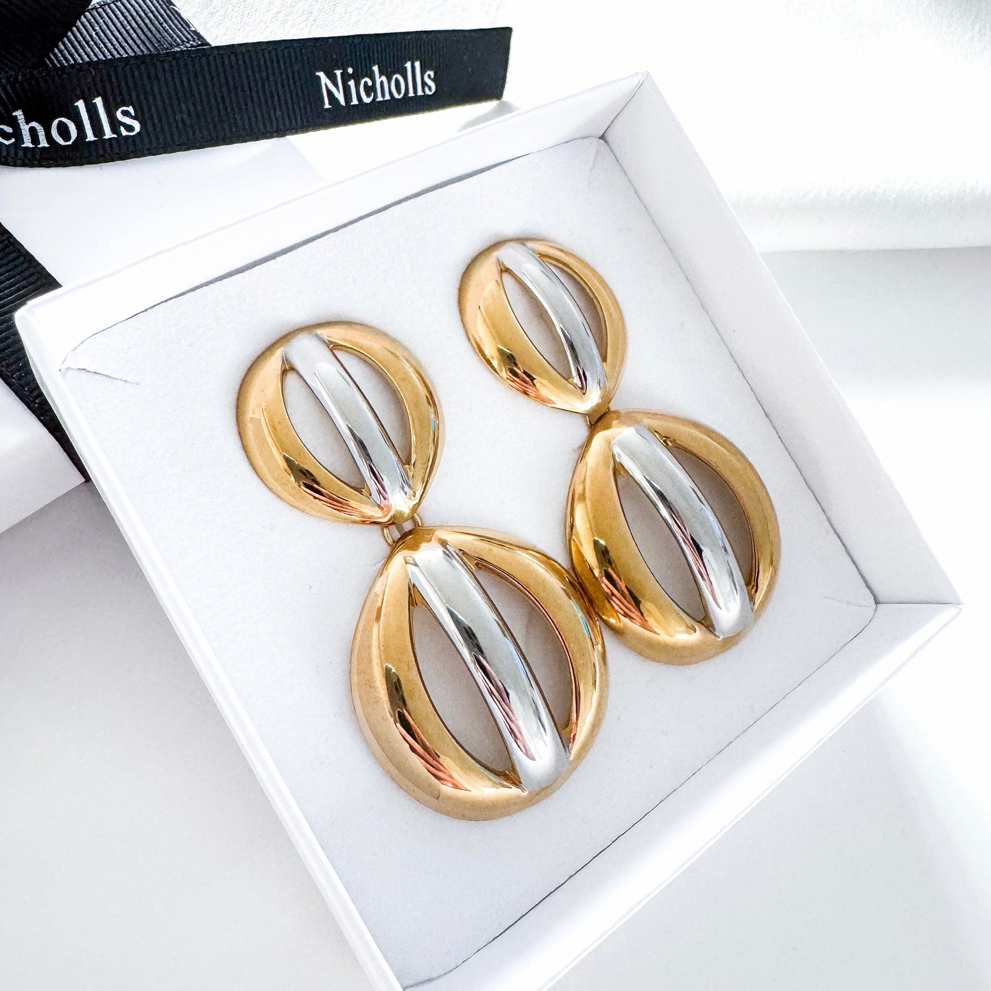 Two-Tone Statement Double Circle Earrings