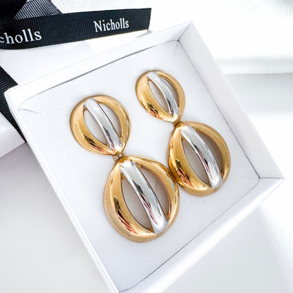 Two-Tone Statement Double Circle Earrings