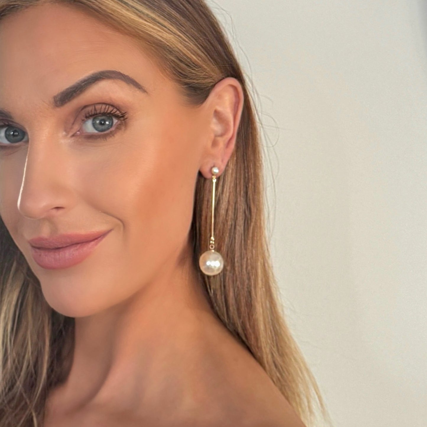 Dangle Pearl Ball 18k Gold Plated Statement Earrings