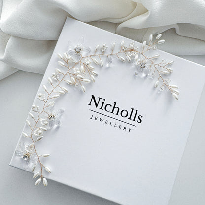 Oval Seed Bead and Crystal Delicate Petite Hair Vine for Wedding