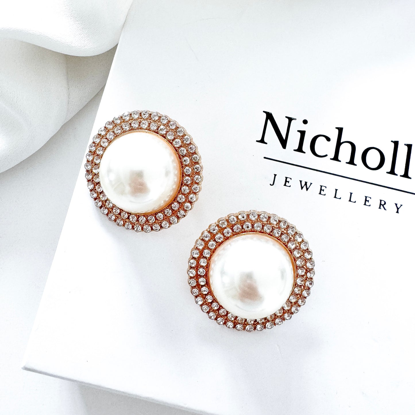 Pearl Gold Statement Stud Earrings | Bridal, Prom & Occasion Earrings