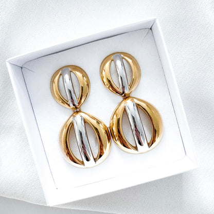 Two-Tone Statement Double Circle Earrings