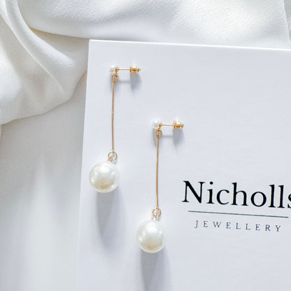 Dangle Pearl Ball 18k Gold Plated Statement Earrings