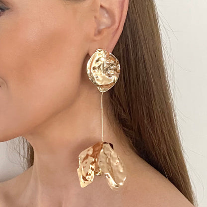 Large Statement Gold Flower Drop Earrings