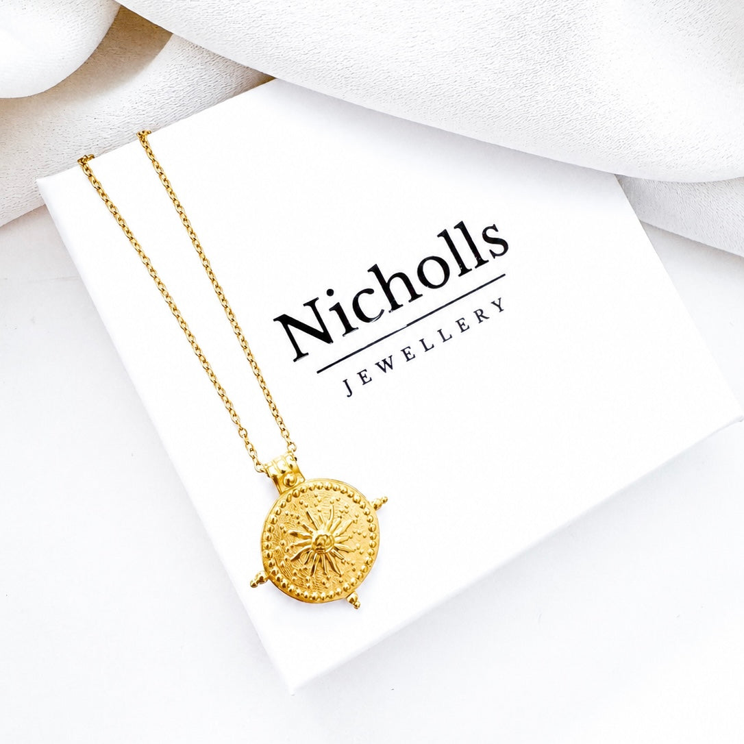 Sun Compass Pendant Necklace | Waterproof 18k Gold PVD Necklace