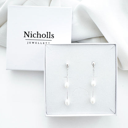 Dainty Silver Freshwater Pearl Drop Earrings - Special Occasion Earrings