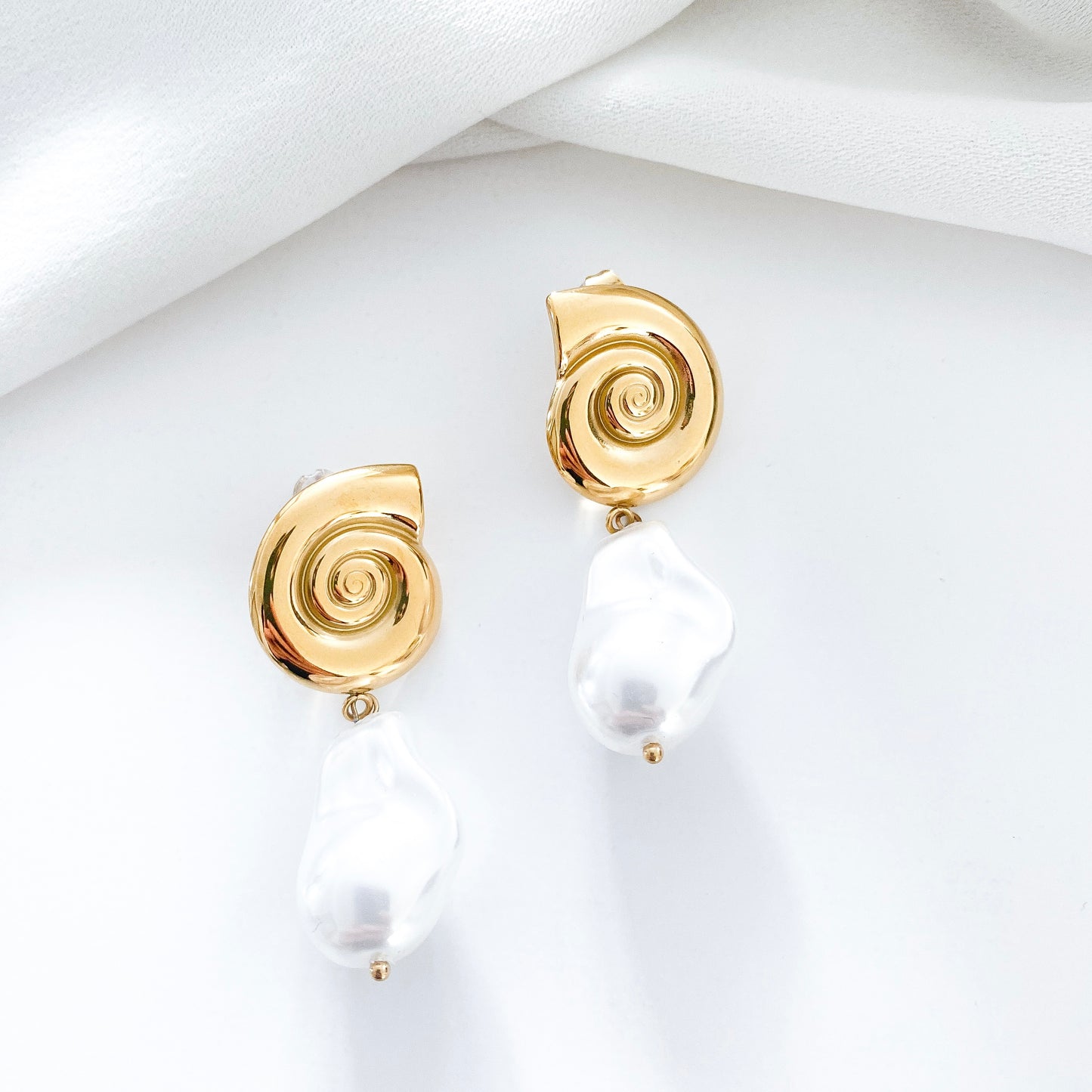 Gold Shell and Baroque Pearl Earrings