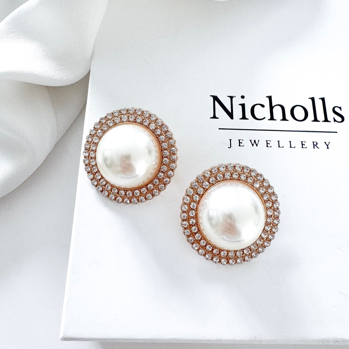 Pearl Gold Statement Stud Earrings | Bridal, Prom & Occasion Earrings