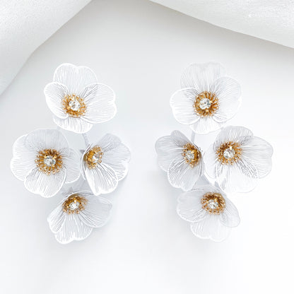 Large Statement White Flower Earrings