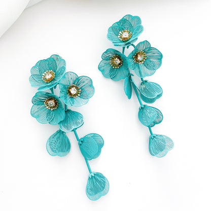 Waterfall Statement Green Flower Earrings