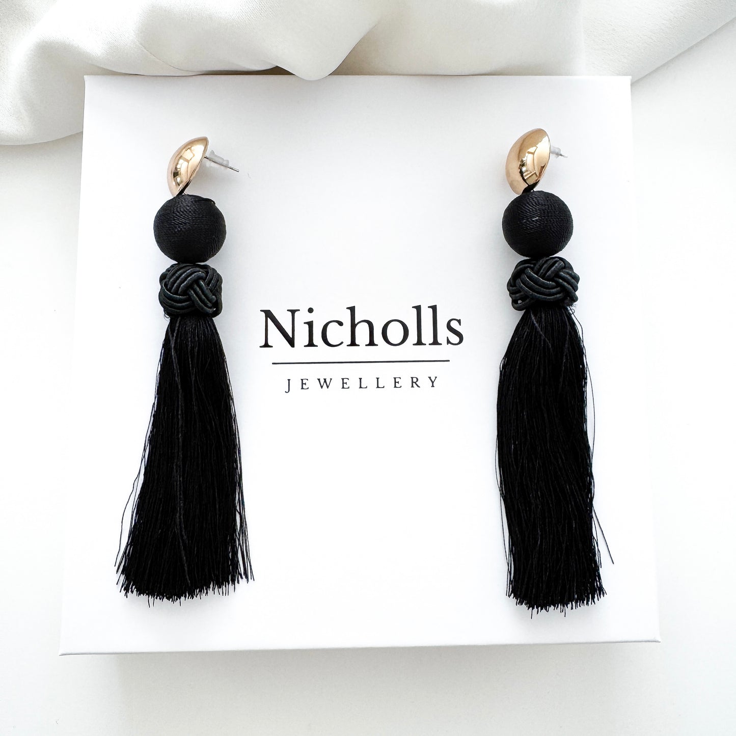 Large Black Tassel Statement Earrings – Gold & Black French Chic Evening Earrings