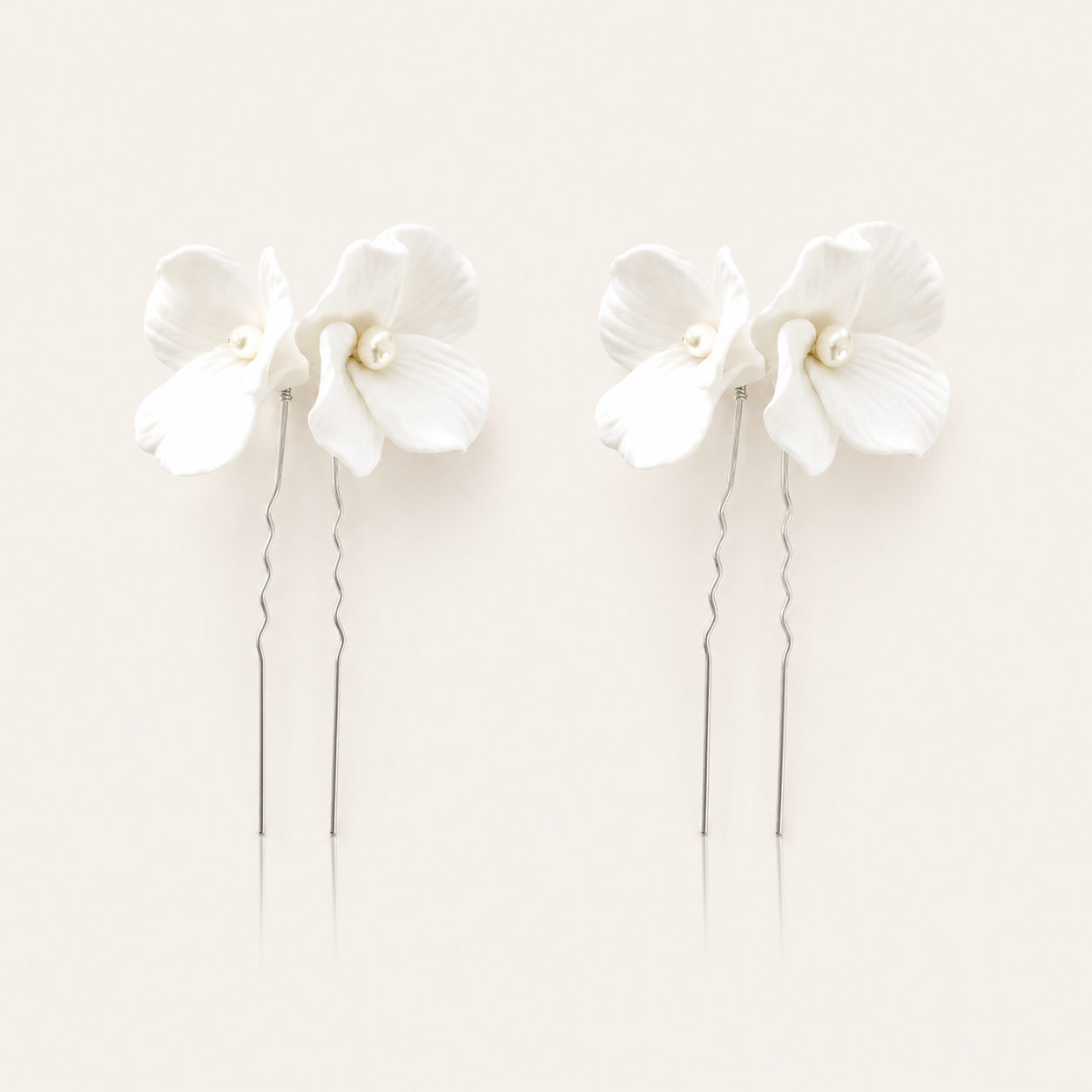 Porcelain White Flower Pins x 2