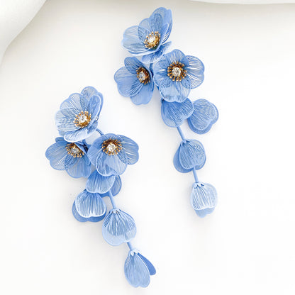 Waterfall Statement Blue Flower Earrings