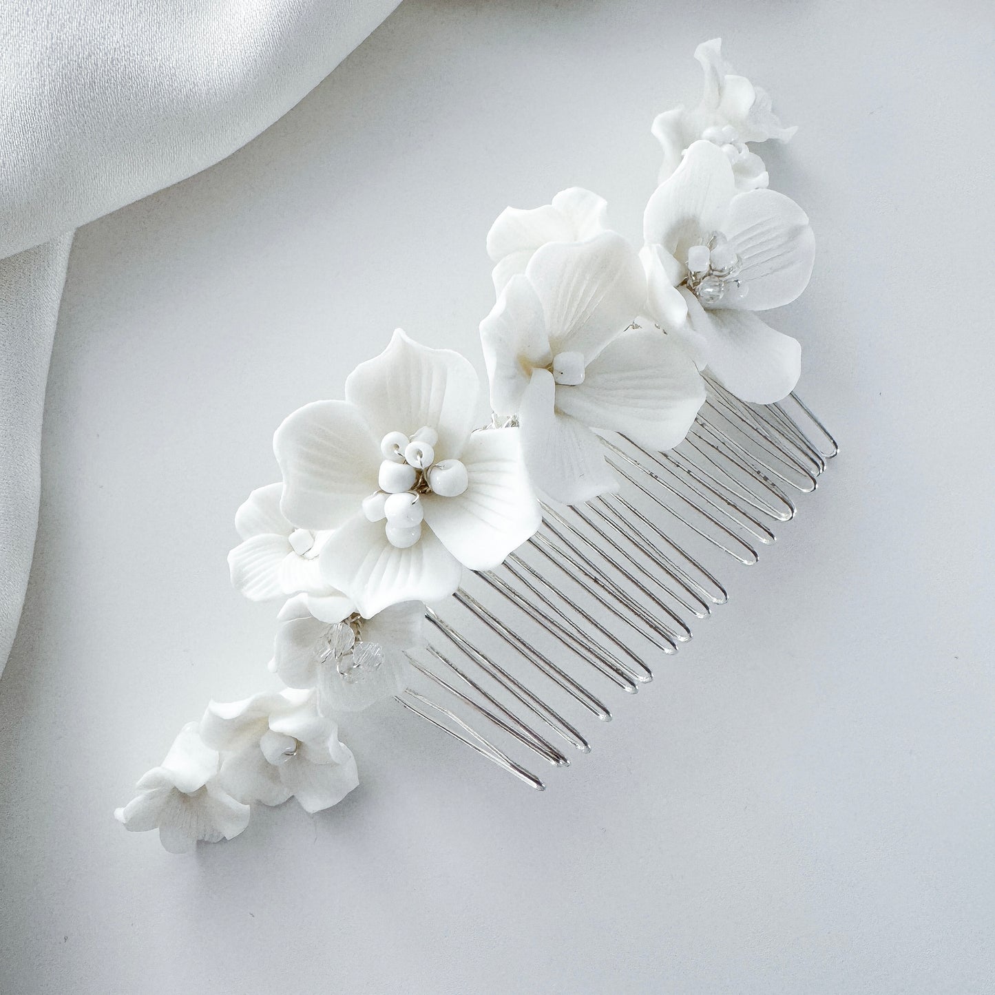 Marigold White Porcelain Flower Bridal Hair Comb Wedding Hair Accessory