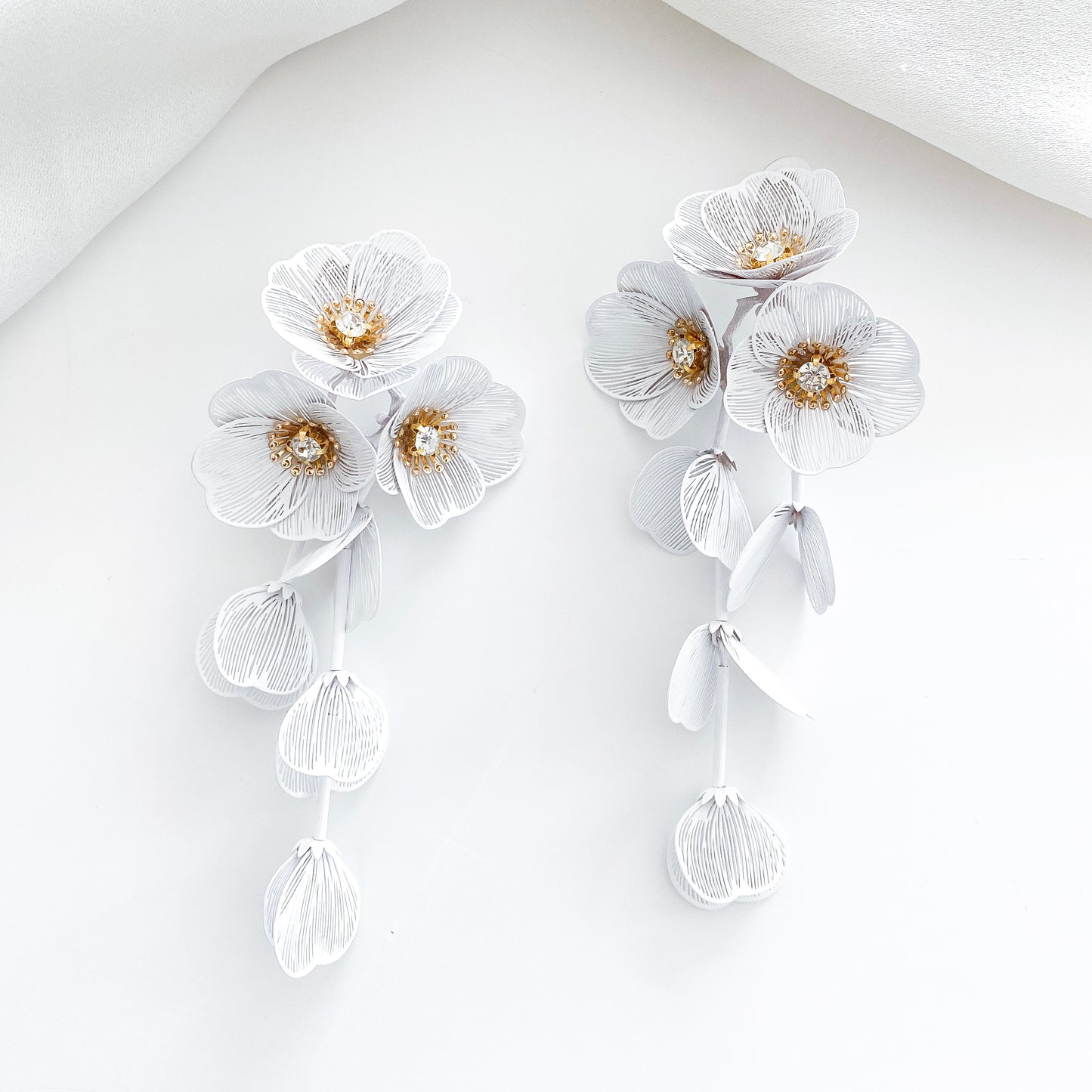 Waterfall Statement White Flower Earrings