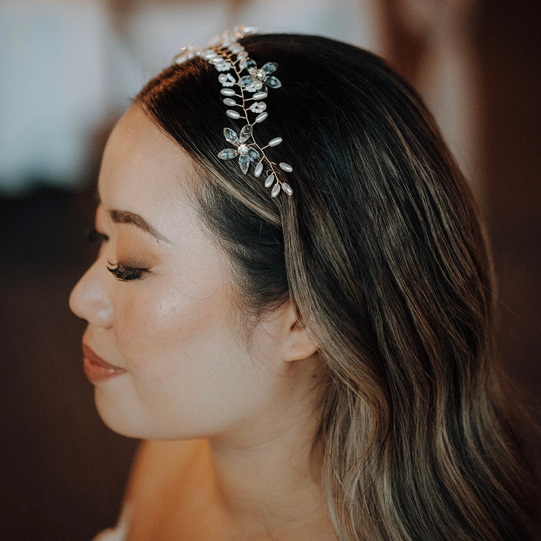 Oval Seed Bead and Crystal Delicate Petite Hair Vine for Wedding