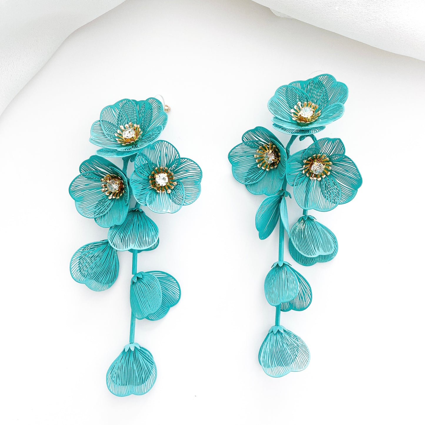 Waterfall Statement Green Flower Earrings