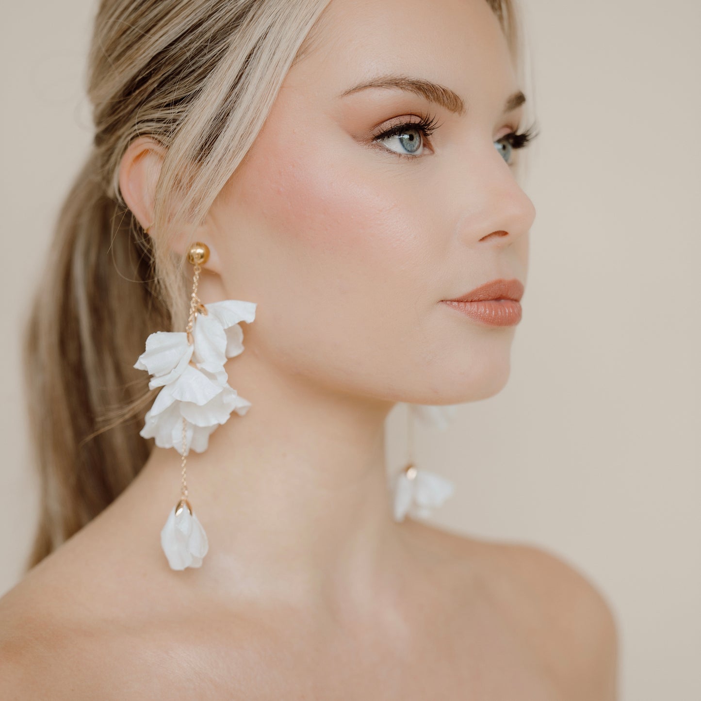 White Fresh Soft Petal Flower Earrings