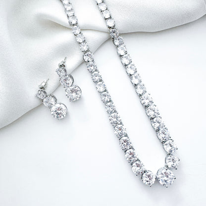 Cubic Zirconia Crystal Necklace & Earring Set – Sparkly Bridal, Prom & Christmas Jewellery | AAA+ Crystal Statement Gift
