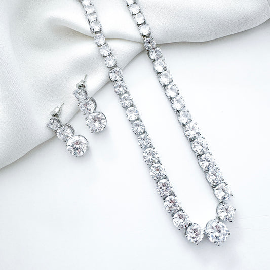 Cubic Zirconia Crystal Necklace & Earring Set – Sparkly Bridal, Prom & Christmas Jewellery | AAA+ Crystal Statement Gift