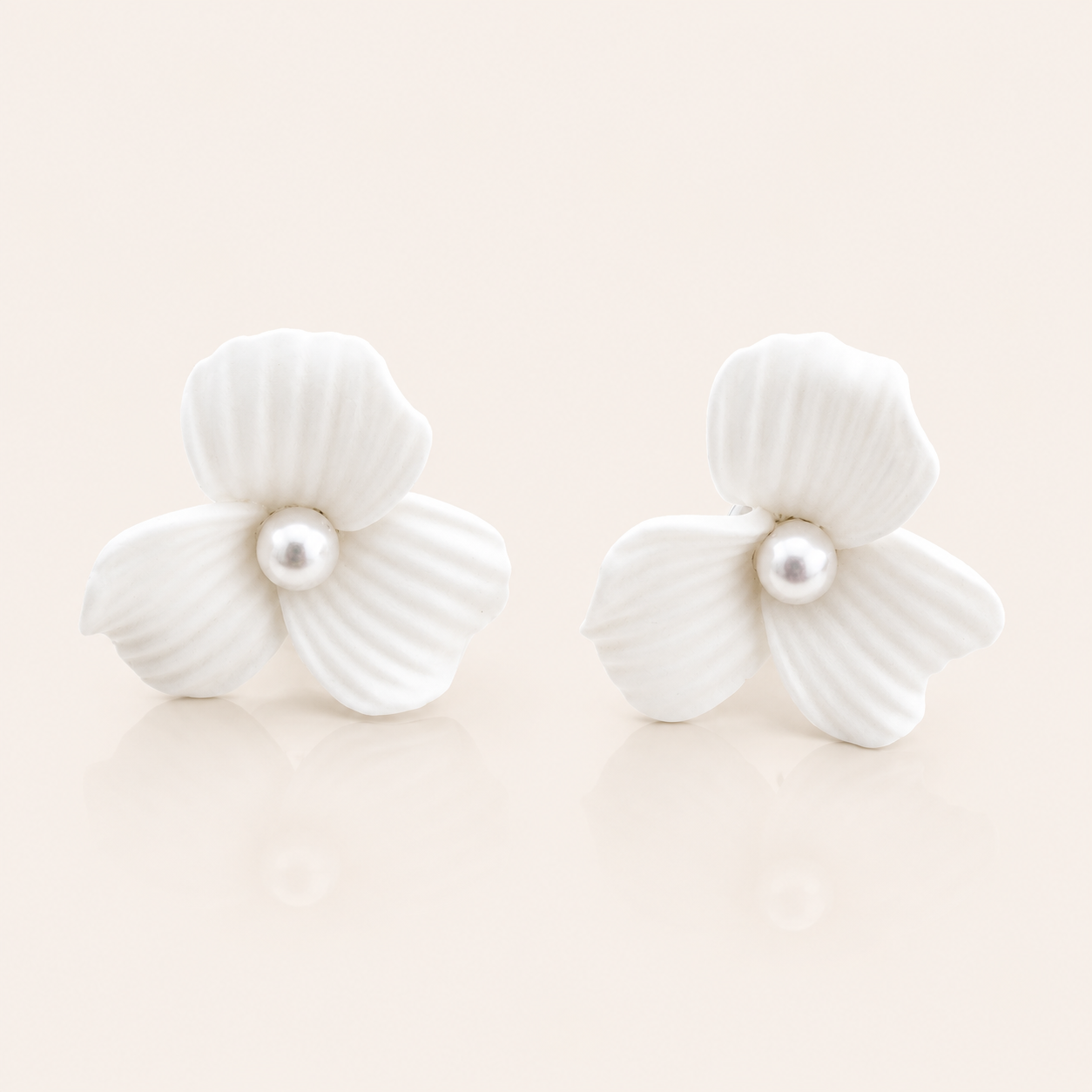 Delicate Porcelain Flower & Pearl Stud Earrings