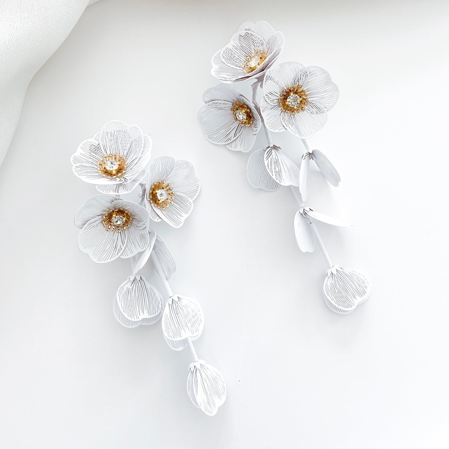 Waterfall Statement White Flower Earrings