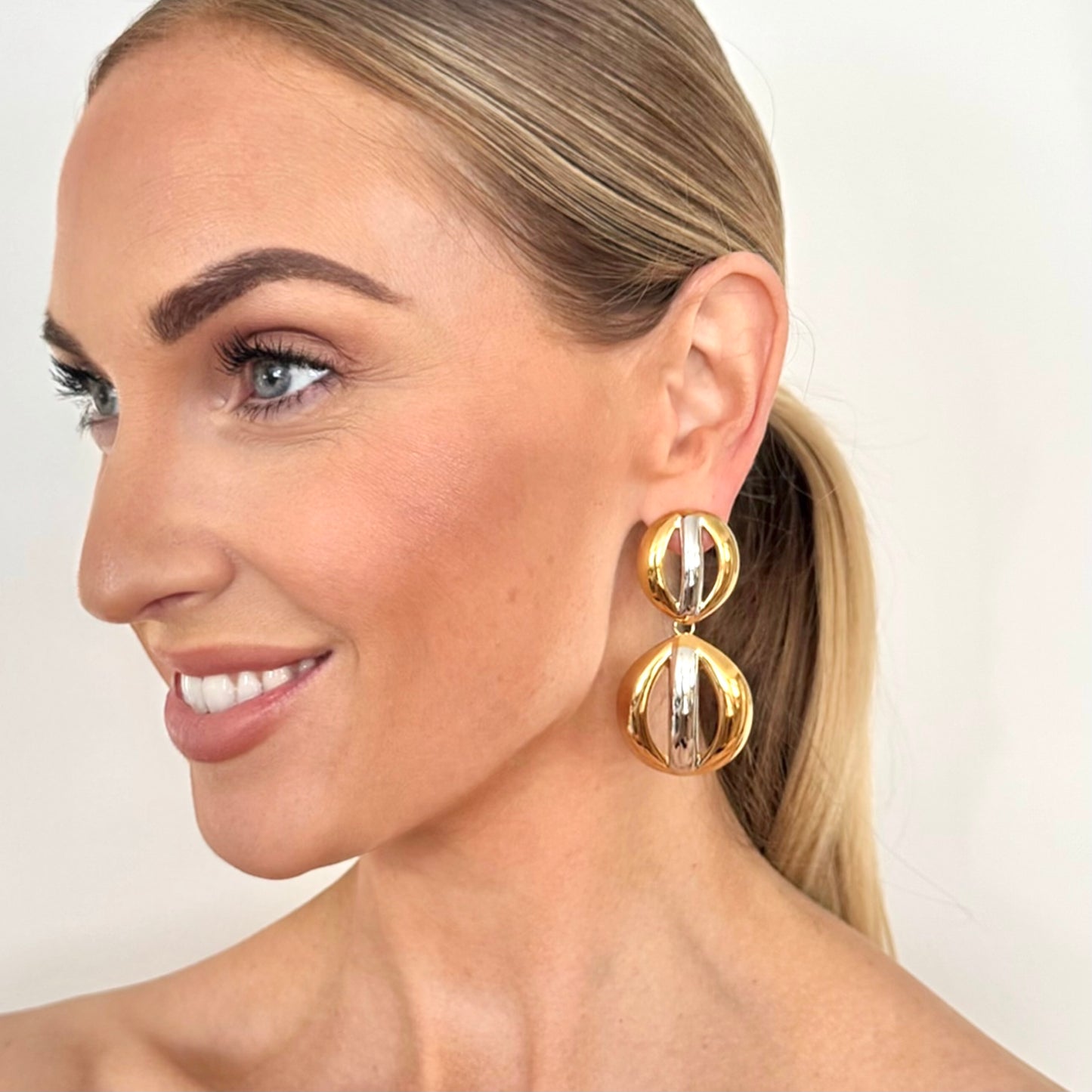 Two-Tone Statement Double Circle Earrings