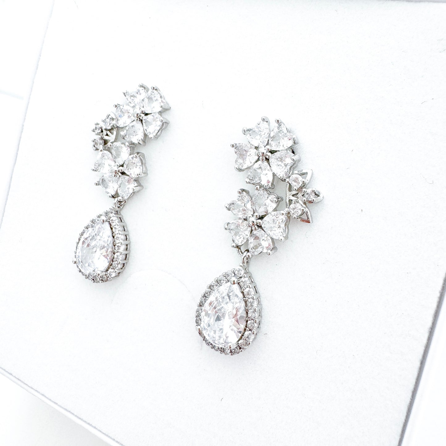 Cubic Zirconia Flower Drop Earrings – Bridal & Occasion Statement Earrings
